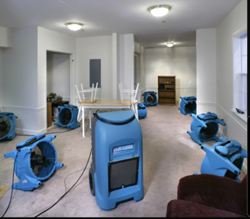 Air movers and dehumidifier setup for Water Extraction & Removal in Kinston